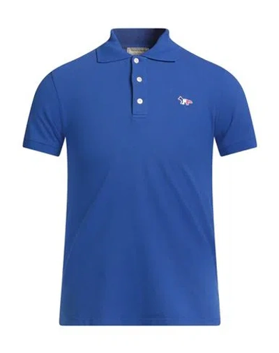 Maison Kitsuné Man Polo Shirt Bright Blue Size Xs Cotton