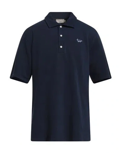 Maison Kitsuné Man Polo Shirt Midnight Blue Size L Cotton