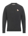 Maison Kitsuné Man Sweatshirt Charcoal Size S Cotton, Wool In Gray