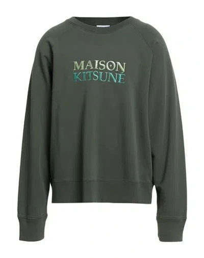 Maison Kitsuné Man Sweatshirt Dark Green Size L Cotton