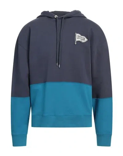Maison Kitsuné Colourblock-design Logo-patch Hoodie In Blue