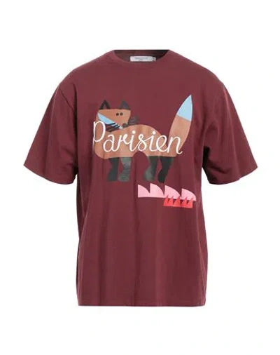 Maison Kitsuné Man T-shirt Burgundy Size S Cotton In Red