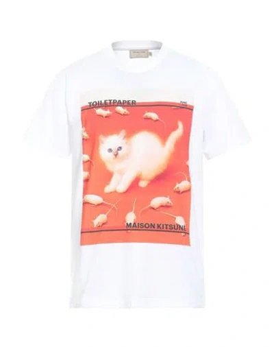 Maison Kitsuné Man T-shirt White Size L Cotton