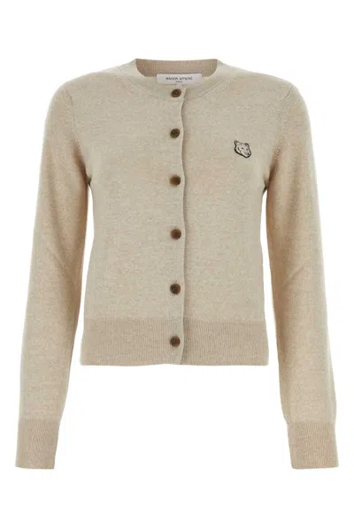 MAISON KITSUNÉ MELANGE BEIGE WOOL CARDIGAN