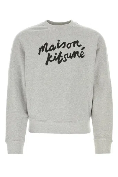 Maison Kitsuné Melange Grey Cotton Sweatshirt In H120 Light Grey Melange