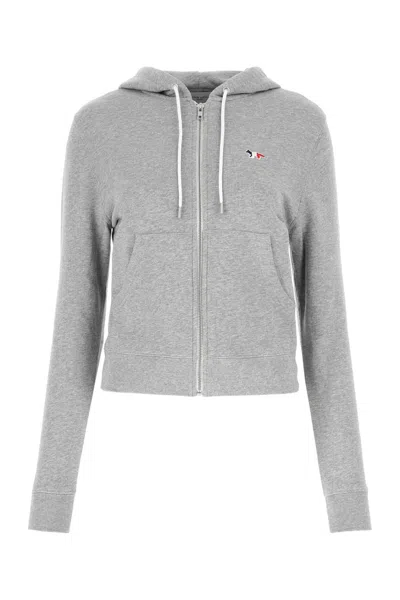 Maison Kitsuné Cotton Logo-patch Hoodie In Grey
