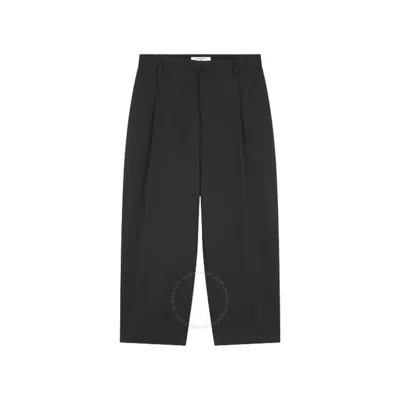 Maison Kitsuné Cropped Pleated Cotton Chino Pants In Black