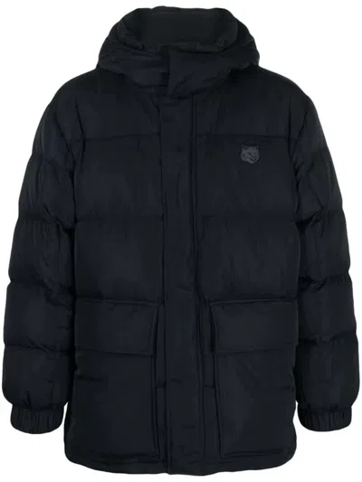 Pre-owned Maison Kitsuné Men's Maison Kitsune Nylon W Tonal Fox Head Patch Hooded Puffer In Black