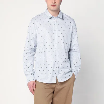 Maison Kitsuné Striped Shirt With Logos In Blue