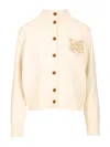 Maison Kitsuné Fox Head Intarsia Merino High Neck Cardigan Knitwear Beige