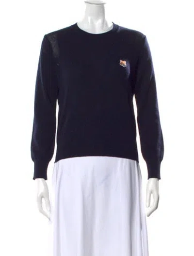 Pre-owned Maison Kitsuné Merino Wool Crew Neck Sweater In Blue