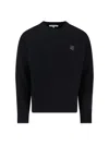 Maison Kitsuné Ribbed Knit Sweater With Cropped Fit And Embroidered Emblem In Black