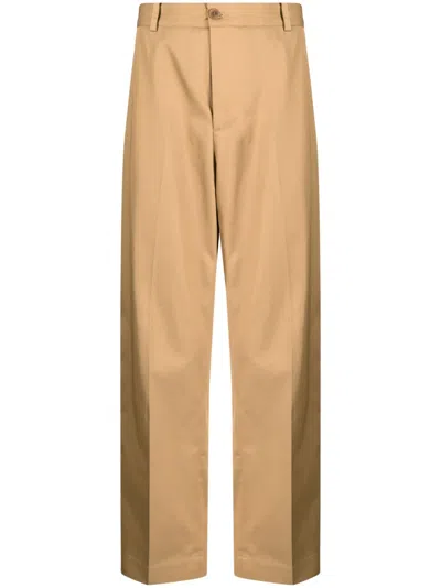 Maison Kitsuné Mid-rise Straight-leg Cotton Trousers In Brown