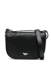 Maison Kitsuné Structured Black Cowhide Leather Shoulder Bag With Fox Emblem