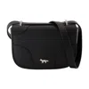 Maison Kitsuné Structured Black Cowhide Leather Shoulder Bag With Fox Emblem In Black