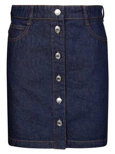 Maison Kitsuné Maison Kitsune Mini Gonna Denim Bottoni In Blue