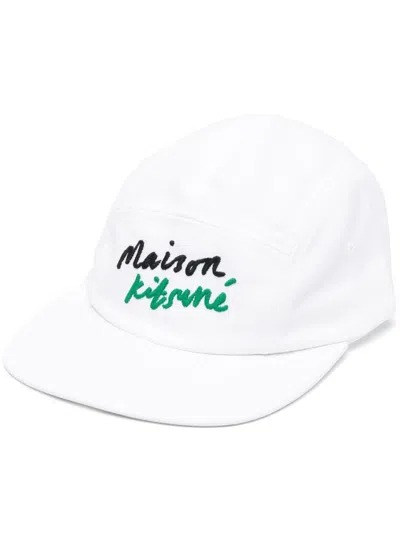 Maison Kitsuné Handwriting Logo Cotton Baseball Cap In White