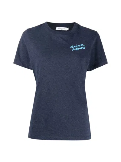 Maison Kitsuné Mini Handwriting Logo T-shirt In Blue