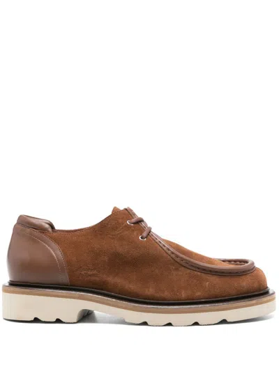 MAISON KITSUNÉ SUEDE LEATHER DERBIES,MM04302LS0001 P298 DARK BROWN