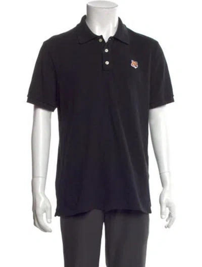 Pre-owned Maison Kitsuné Mock Neck Short Sleeve Polo Sweater In Black