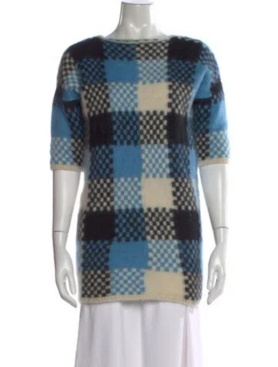 Pre-owned Maison Kitsuné Mohair Plaid Print Sweater In Blue