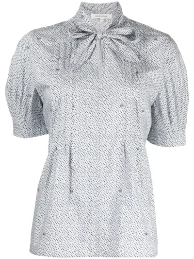 Maison Kitsuné Monogram-pattern Short-sleeve Shirt In Blue
