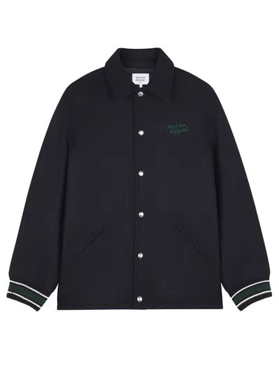 Maison Kitsuné Giacca College In Lana Con Patch Mountain Fox In Black