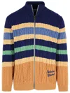 Maison Kitsuné Striped Cable Zipped Cardigan In Navy/chamomile In Multicolor