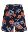 Maison Kitsuné Blue Bermuda Shorts With Floral Print In Cotton Man In Multicolor