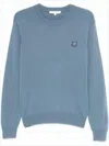 Maison Kitsuné Muted Blue Fine Wool Sweater With Embroidered Fox Emblem