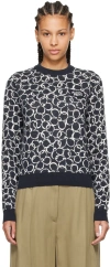 Maison Kitsuné Navy Abstract Daisy Sweater In P476 Ink Blue