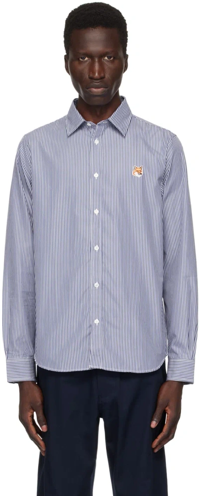 Maison Kitsuné Navy & White Fox Head Shirt In S481 Navy Stripes