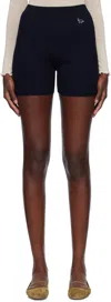 Maison Kitsuné Navy Baby Fox Patch Fine Ribbed Shorts In P480 Navy