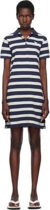Maison Kitsuné Navy Baby Fox Patch Multi Stripes Polo Minidress In Neutral