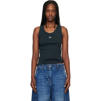 Maison Kitsuné Navy Baby Fox Ribbed Tank Top In Black