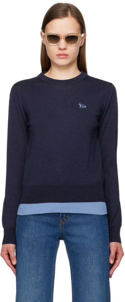 Maison Kitsuné W Baby Fox Patch Regular Jumper In Blue
