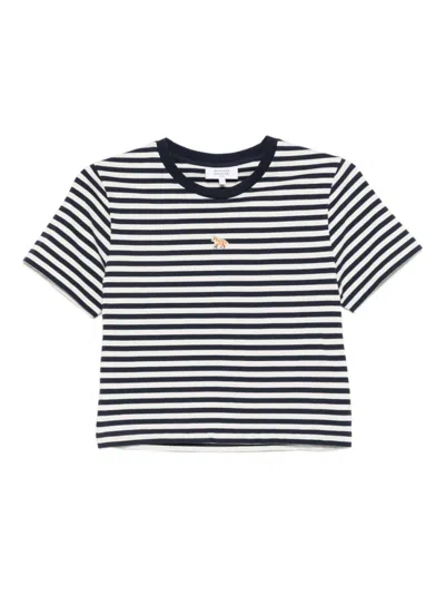 MAISON KITSUNÉ NAVY BLUE BABY FOX STRIPED COTTON T-SHIRT