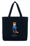 Maison Kitsuné Navy Blue Canvas Shopping Bag In Blue