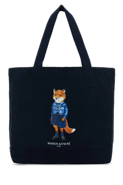 Maison Kitsuné Navy Blue Canvas Shopping Bag
