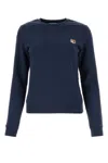 Maison Kitsuné Blue Crewneck Sweater With Fox Head Logo Patch On The Front In Cotton Woman In Blue