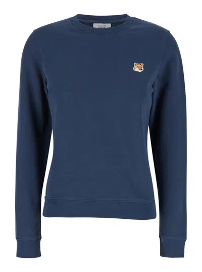 MAISON KITSUNÉ NAVY BLUE CREWNECK LOGO SWEATER