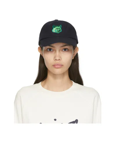 Maison Kitsuné Navy Blue Embroidered Baseball Hat