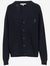 Maison Kitsuné Wool Blend Cardigan With Embroidered Foxy Patch On The Front