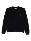 Maison Kitsuné V-neck Long Sleeve Wool Cardigan In Black