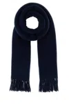 Maison Kitsuné Wool Scarf With Embroidered Detail And Fringed Ends In Blue