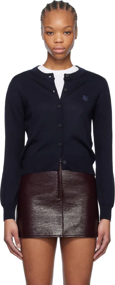 Maison Kitsuné Bold Fox Head Patch Regular Cardigan In Blue