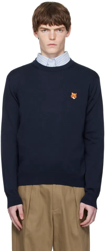 MAISON KITSUNÉ NAVY BOLD FOX HEAD PATCH REGULAR SWEATER