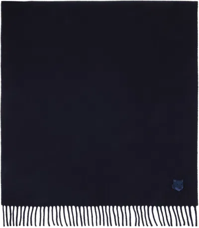 Maison Kitsuné Navy Bold Fox Head Patch Scarf In P476 Ink Blue