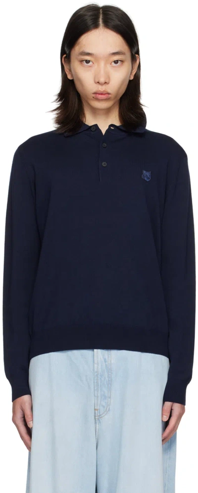 Maison Kitsuné Navy Bold Fox Head Polo In Blue