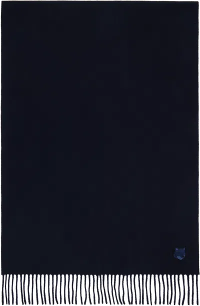 Maison Kitsuné Navy Bold Fox Head Scarf In P476 Ink Blue
